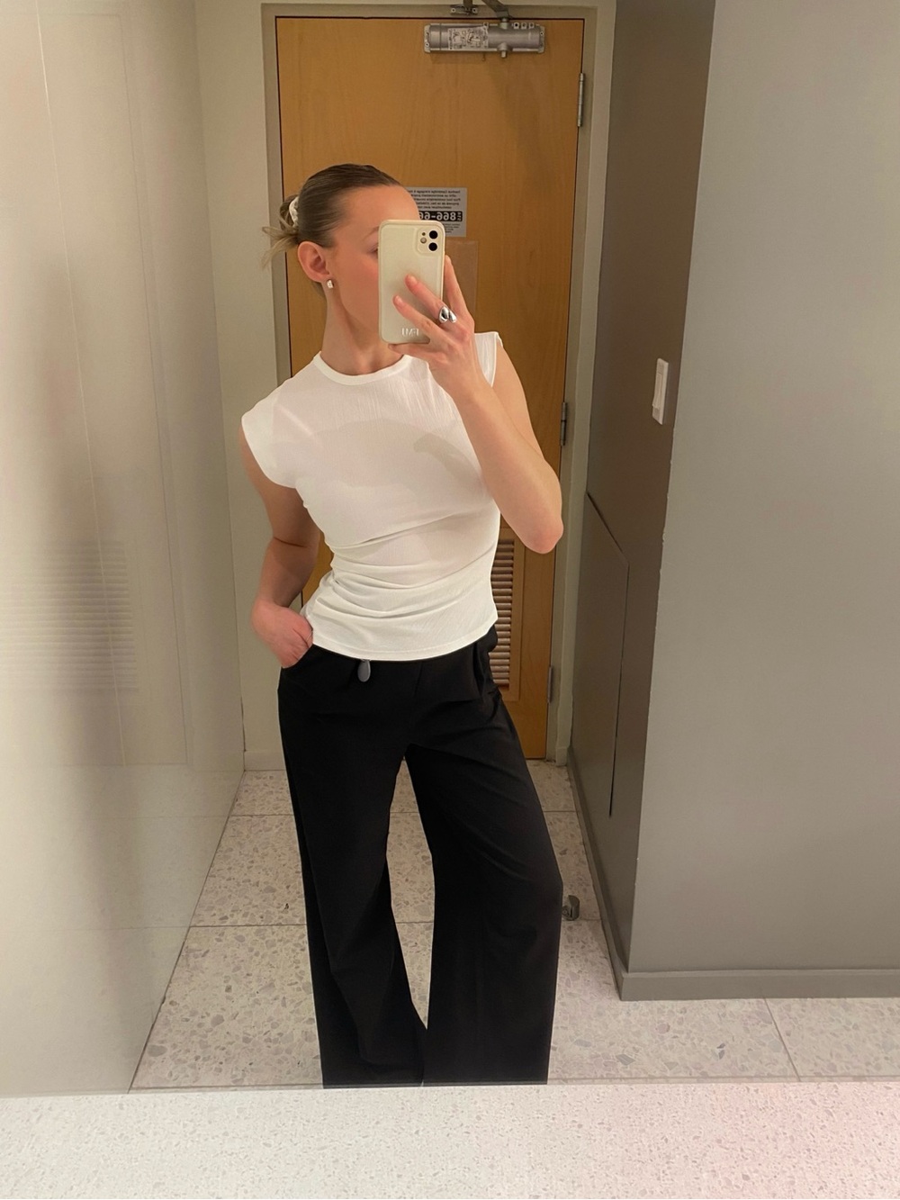 Mango White Cap-Sleeve Top